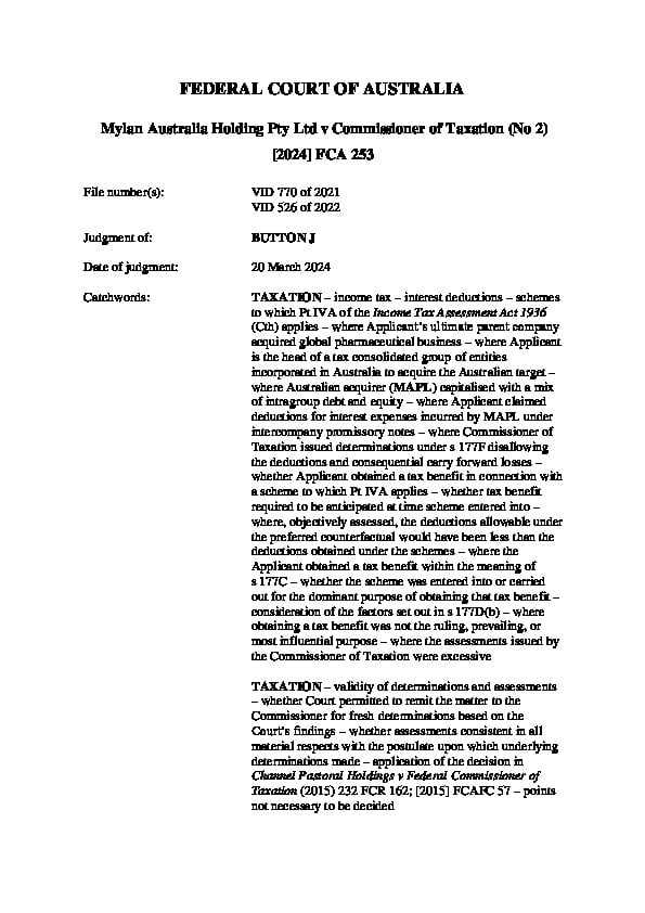 Australia vs Mylan Australia Holding Pty Ltd March 2024 Federal Australia vs Mylan Australia Holding Pty Ltd March 2024 Federal