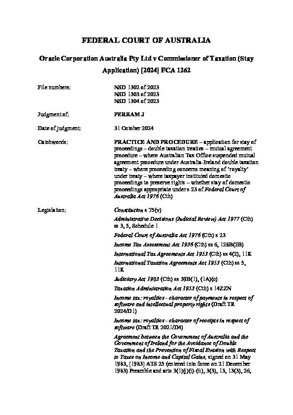 Australia vs Oracle Corporation Australia Pty Ltd October 2024 Australia vs Oracle Corporation Australia Pty Ltd October 2024
