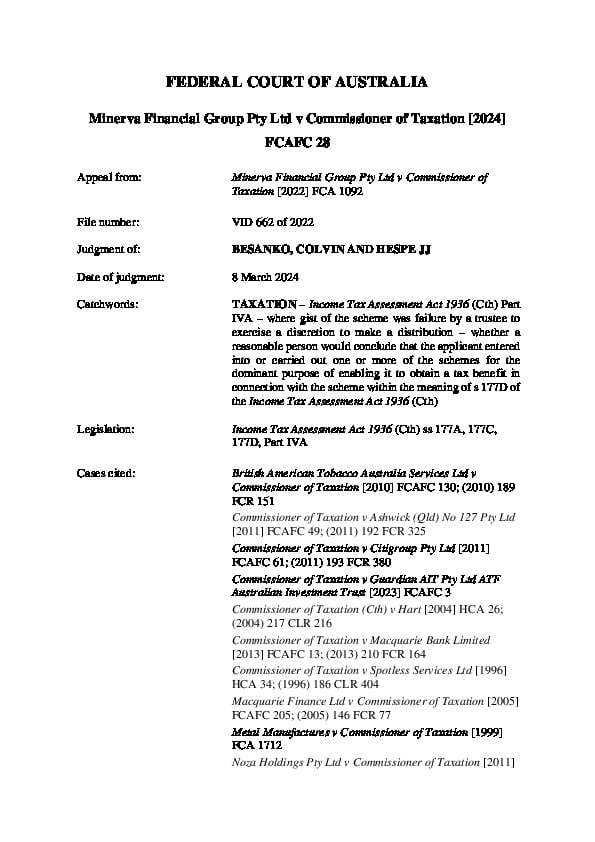Australia vs Minerva Financial Group Pty Ltd March 2024 Full Federal Australia vs Minerva Financial Group Pty Ltd March 2024 Full Federal