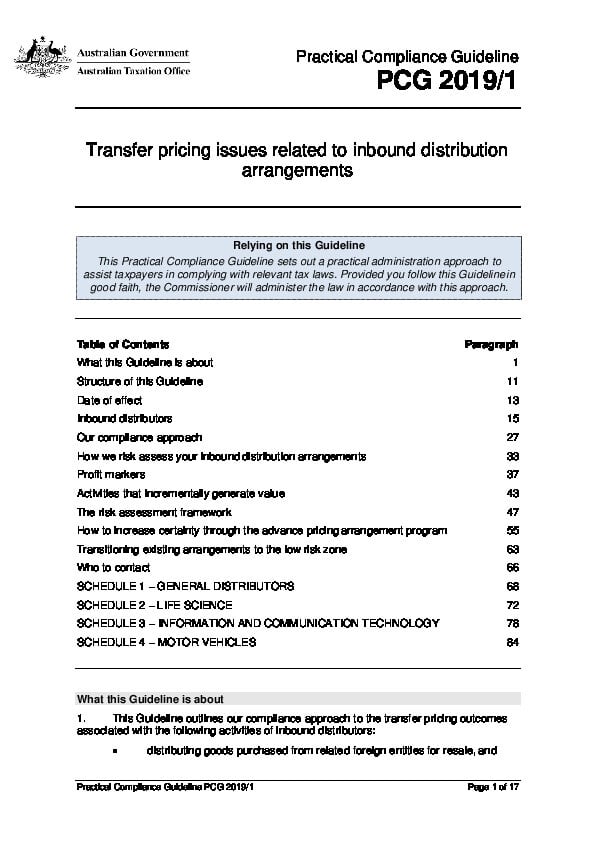 March 2019: ATO - Risk assessment of inbound distribution arrangements